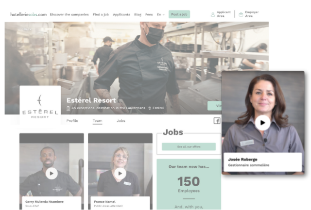 Visuel de la page d'accueil et d'une carte avec la video d'une employée